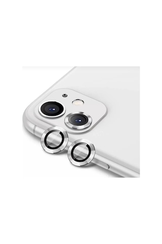 Apple İphone 12 Mini Kamera Koruyucu Lens Mercek Metal Çerçeveli 2li Set Gümüş Gri - Silver
