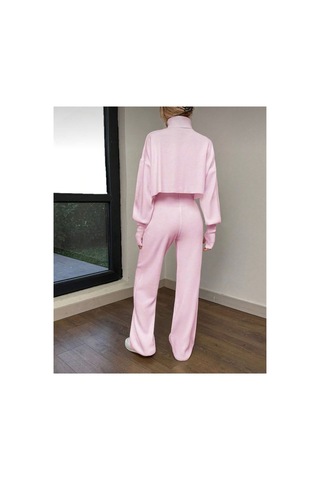 Munora Butik Parmak Geçmeli Yüksek Bel Triko Pembe Takım Pembe Pembe