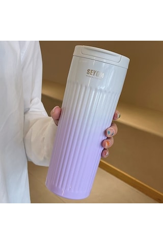 Shidai888 500 ML Taşınabilir Moda Paslanmaz Çelik Kahve Kupası Renk Değiştiren Tasarım Araba Termos Kupa Mor Mor