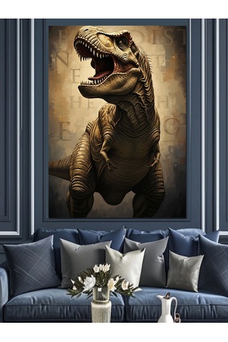 Taş Devri Korkunç Dinozor T-rex Dekoratif Kanvas - Mdf Ahşap Tablo