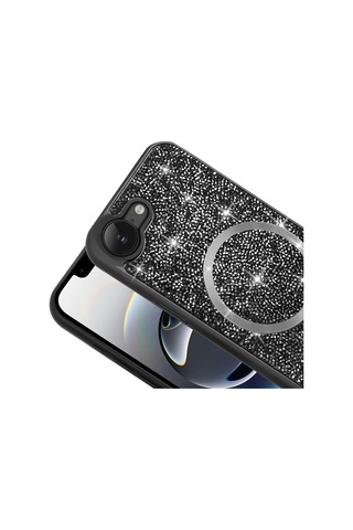 Apple Uyumlu iPhone 16e Kılıf Pırlanta Tasarımlı M-safe Şarj Özellikli Zore Mozaik Silikon Kapak Titanyum-Gri