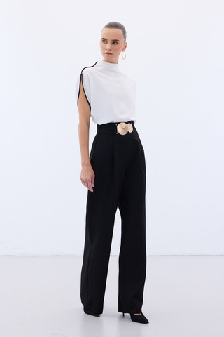 Sateen Aksesuarlı Pantolon - Siyah-136560 Siyah