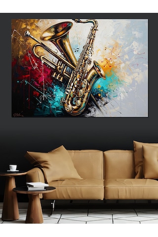 Ahşap Tablo Renkli Soyut Saksafon Müzik Tablosu Hayvan Tabloları
