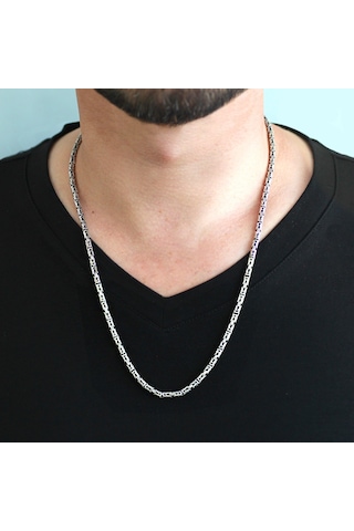 Tesbihane 925 Ayar Gümüş 60 Cm Uzunluk 4 Mm Genişlik 80 Mikron Kalınlık Erkek Kral Zincir