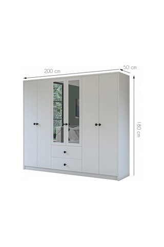 Metalia Gm 036 Lüx 6 Kapı 2 Çekmeceli Düğme Kulplu Aynalı Gardırop