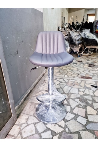 Gri Deri Amortisörlü Mutfak Bar Tabureleri Gri
