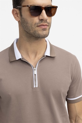 Tudors Erkek Polo Yaka Slim Fit Pamuk Fermuarlı Pike Tişört-27083-Kahve Kahverengi