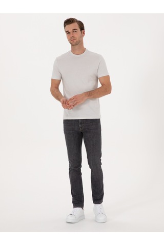 Taş Slim Fit %100 Pamuk Bisiklet Yaka Basic T-shirt Gri