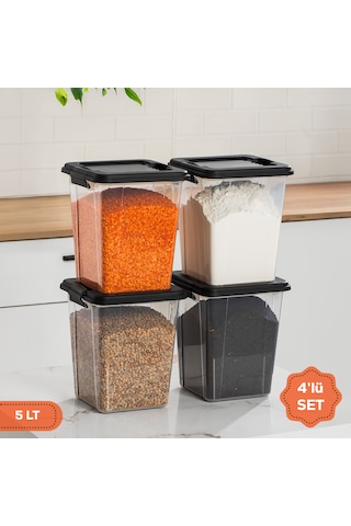 Porsima 4371 4 Lü Mega Boy Hava Geçirmez Deterjan Saklama Kabı Erzak Saklama Kabı Seti Gri 5 Lt Şeffaf