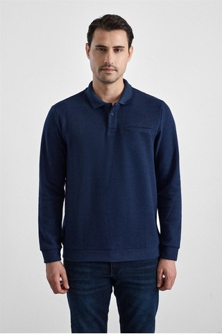 Süvari Lacivert Regular Düz Fermuarlı Polo Yaka Sweatshirt Sw2013700011-m09