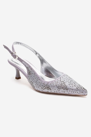 Luvishoes Nella Gümüş Taşlı Kadın Topuklu Ayakkabı Gümüş