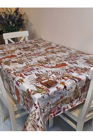Yeni Yıl Desenli Elyaflı Pvc Masa Örtüsü Silinebilir Ve Su Geçirmez Muşamba Dkrm24b Beyaz
