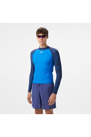 Arena Rash Vest L/s Allover Erkek Mavi Yüzücü T-shirt 010041871