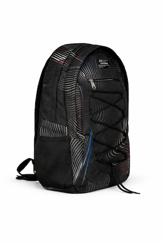Hype Lisanslı 3 Bölmeli İpli Sırt Çantası - Renkli Çizgi Desenli Laptop Gözlü Su İtici Okul Çantası Siyah