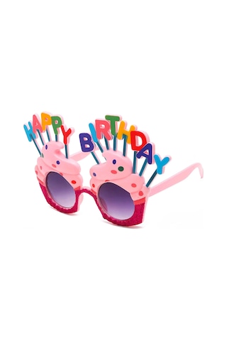 Happy Birthday Yazılı Pembe Fuşya Renk Pembe Pastalı Parti Gözlüğü 12x7 Cm "