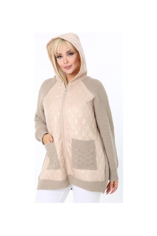 Kadın Hırka Büyük Beden Kapüşonlu Kapitone Cepli