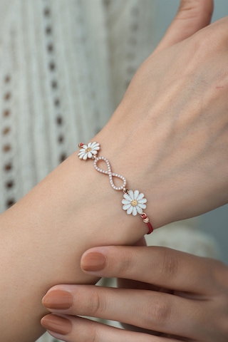 925 Ayar Zirkon Taşlı Papatyalı Gümüş Sonsuzluk Bileklik Rose