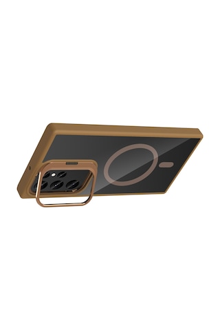 Galaxy Uyumlu S23 Ultra Kılıf Standlı + Kamera Lens Koruma Setli M-safe Şarj Özellikli Mkst Siyah Siyah