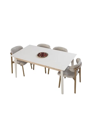 Uriel Yemek Odası Takımı Yemek Masası + 4 Adet Sandalye Beyaz