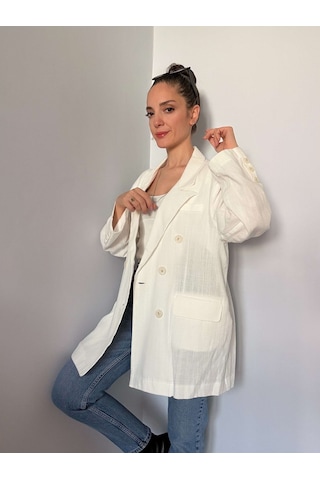 Ekru Oversize Keten Ceket Ekru