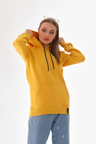 Everest Everst Kapüşonlu 3 İplik Şardonlu Kanguru Cepli Sweatshirt Sarı