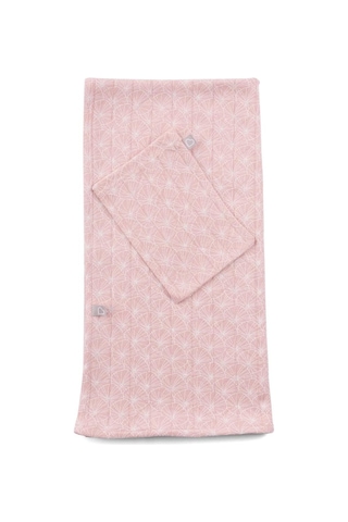 Çift Katlı Müslin Örtü Ve Kese Seti 100X100 Cm Pembe Yapraklar - Pembe
