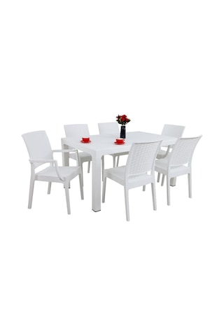 Luna Elit 90x150 Rattan 2 Elit Koltuk 4 Elit Sandalye Masa Takımı Beyaz