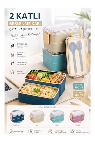 Leon Life 2 Katlı Fely Beslenme Kabı 400 Ml + 500 Ml Beslenme Kutusu Pembe