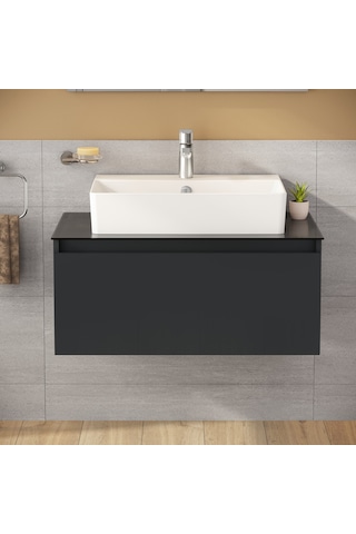 VitrA Nuo 67693 Lavabo Dolabı Parlak Antrasit Çanak Lavabolu 80 CM Parlak Antrasit