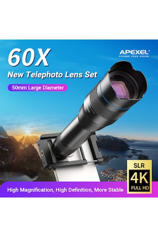 Apexel Klasik Mobil Süper 60x Akıllı Telefon Telefoto Lens Kiti Tanımlandığı Gibi