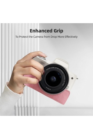 Youtek Eos M50/m50 Iı/m5 İçin Pembe Deri Kılıf - Tripod Bağlantılı, Omuz Askılı