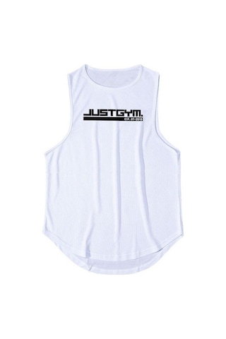 Beyaz Muscleguys Yaz Erkek Spor Giyim Rahat Baskılı Tank Top Vücut Geliştirme Fitness Slim Fit Çabuk Kuruyan Yelek Egzersiz