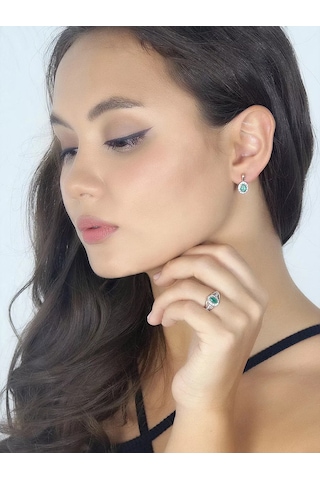 Pavlova Jewelry Gümüş Altın Kaplama Yeşil Akik Taşlı Yüzük 164436365 Yeşil