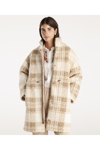 Yargıcı Beli Lastikli Çıtçıtlı Palto Bej