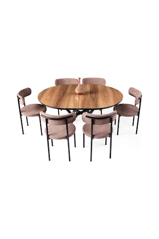 Roza Yuvarlak Highgloss Açılır Mutfak Yemek Masası 120cm Ceviz