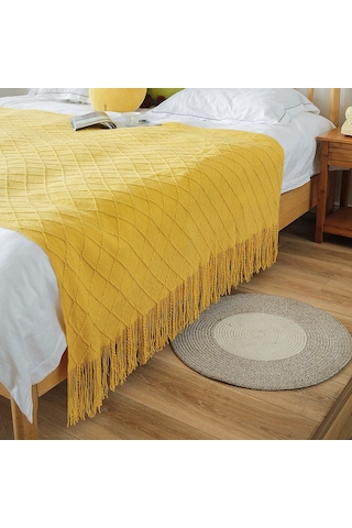 Airron Eternal Luck Düz Renk Dört Mevsim Kanepe Battaniyesi Sarı