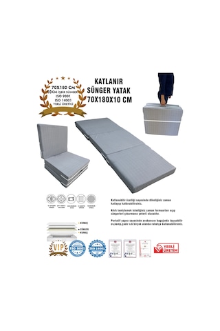Katlanır Yer Yatağı Ve Tek Kişilik Sünger Katlanır Minder Yatak 70x180x10 Cm-gri