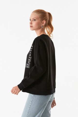 Fullamoda Yazı Baskılı Bisiklet Yaka Sweatshirt 25kgb4430213732-siyah Siyah
