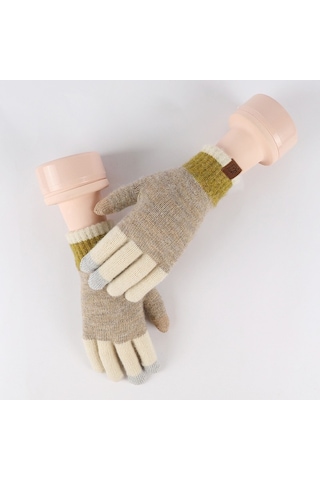 Tarzı Kadın Kış Eldiveni: Yün Örme, Dokunmatik, Kalın Sıcak Bisiklet-haki Haki