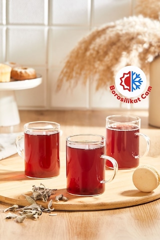 Vienev 3lü Isıya Dayanıklı Borosilikat Cam Kupa Bardak