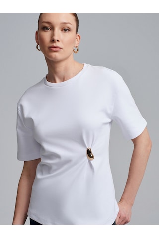 Dilvin 32445 Aksesuar Detaylı Basic T-shirt-beyaz Beyaz