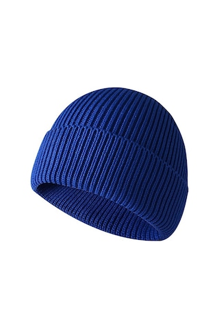 Erkekler İçin Manşetli Sıcak Örme Dış Mekan Şapkası, Kışlık Sıcak Örme Şapka Mavi