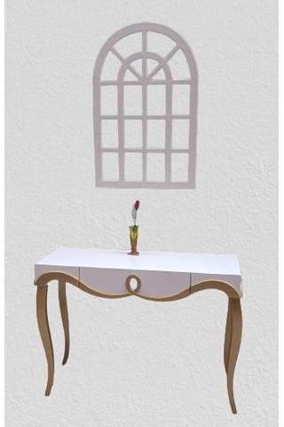 Dresuar CNC Çökertme Model Windows Ayna Gold Lake Beyaz Tabla Kayın Aslan Ayak El Yapımı Beyaz