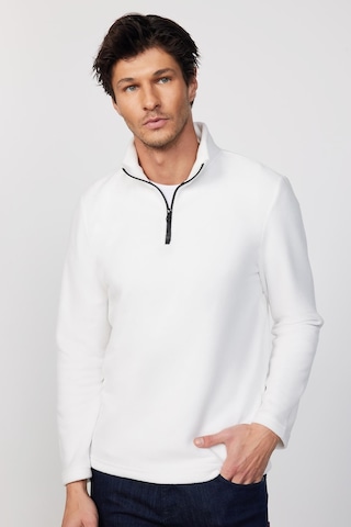 Tudors Erkek Dik Yaka Tüylenme Yapmayan Soğuk Geçirmez Standart Fit Rahat Kesim Polar Ekru Sweatshirt-30139-ekru Ekru
