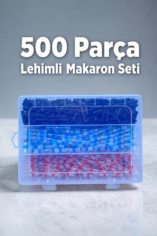 500 Parça Lehimli Makaron Seti Kablo Birleştirici Ek Muf 2+1 Çeşit Plastik Çantada