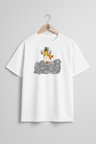 Oversize İncil Hikayesi Mısır Vebaları Jonah Shavuot Göğüs Tasarımlı Unisex T-shirt Beyaz
