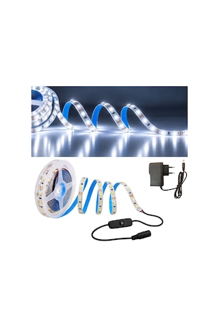Şerit Led 5 Metre Mutfak Dolabı Tezgah Altı Aydınlatma Adaptörlü Butonlu Tak Çalıştır Sb-6556 Beyaz