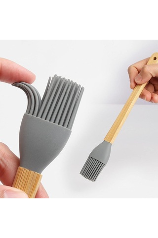 Silikon Spatula Ve Fırça Seti, 5 Parça, Karışık Renkli, Bambu Saplı Çok Renkli