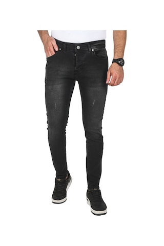 Deepsea Erkek Siyah Jeans Skinny Fit Likralı Taşlanmış Kot Pantolon 2508588 Siyah
