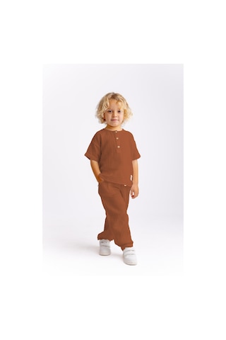 Müslin T-shirt Pantolonlu Takım Kiremit Kiremit